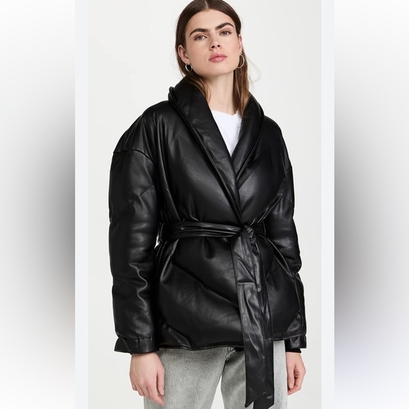 BLANK NYC The Love Doctor Black Vegan Faux Leather Puffer Coat Jacket Medium NWT - Picture 3 of 15